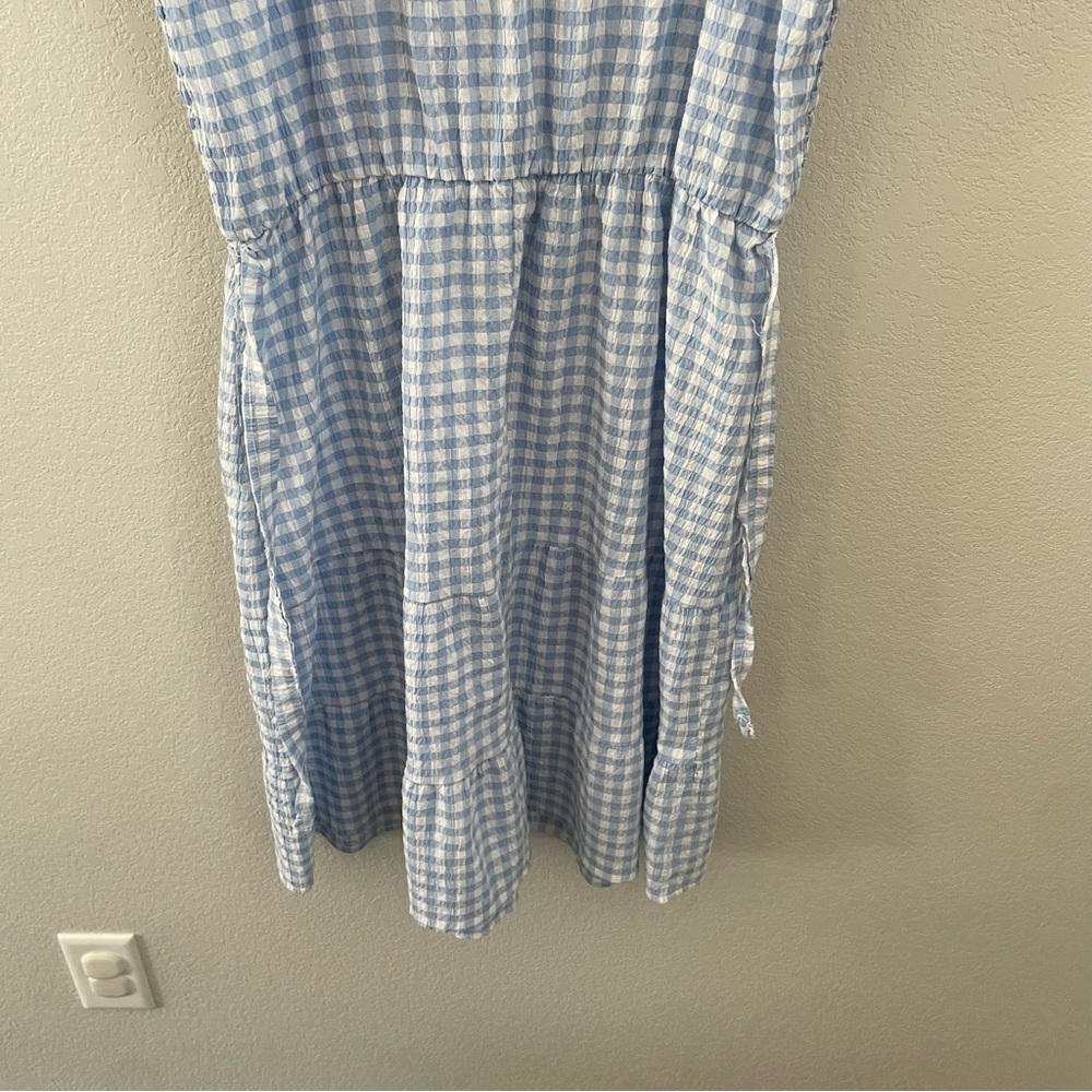 Chloe + Rene Blue/White Gingham Smocked Sundress Large Flutter Sleeve Dress - Picture 9 of 10